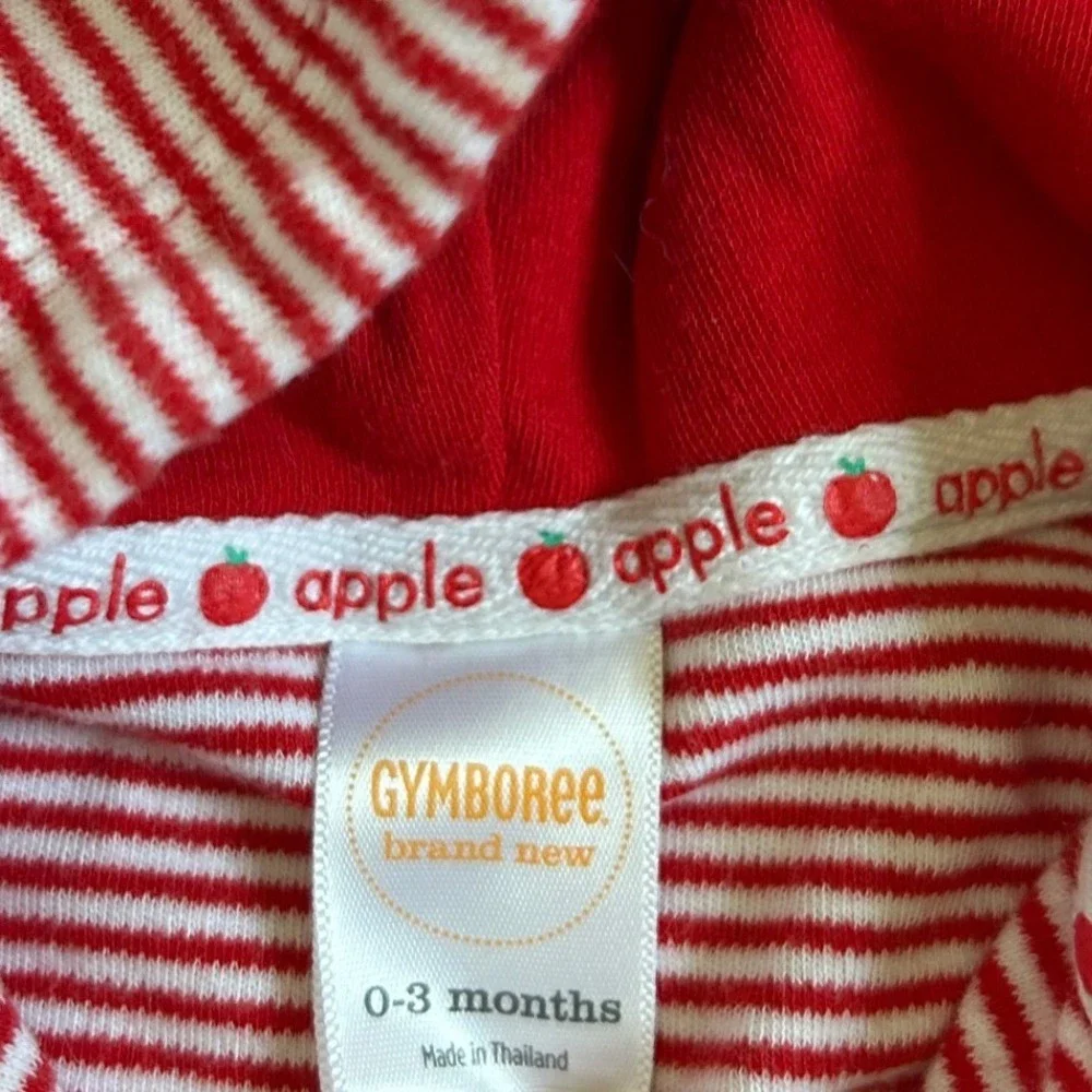 Gymboree‎ Striped Hooded Jacket Kids Red Apple Embroidery Snap Front 0-3 Months